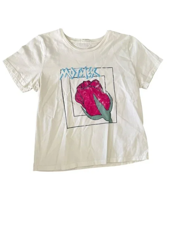 MOTHER The Cropped Itty Bitty Goodie Tee- White/Red/Green Rose- Little Bud- M - Picture 3 of 10